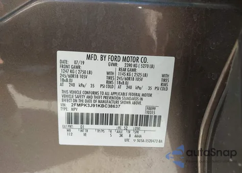 2019 Ford Edge Sel z USA, uszkodzony, nr VIN 2FMPK3J91KBC38637